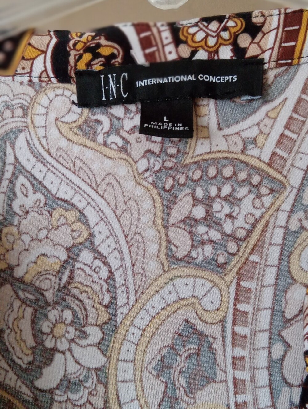 INC International Concepts Paisley Print Blouse in Brown & Cream - Picture 3 of 5